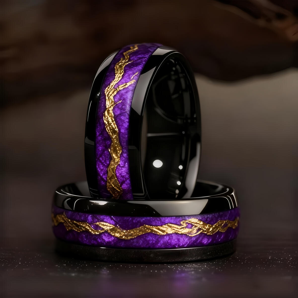 Gymnastic Ring Wood - Męski pierścień ze stali nierdzewnej w
